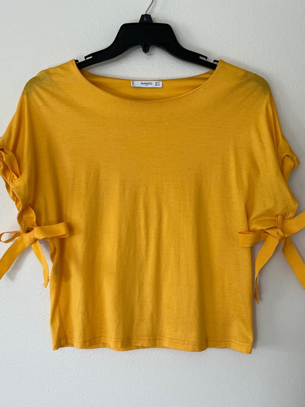 Mango Bright Yellow Short Sleeve Tie-Sleeve Tee
